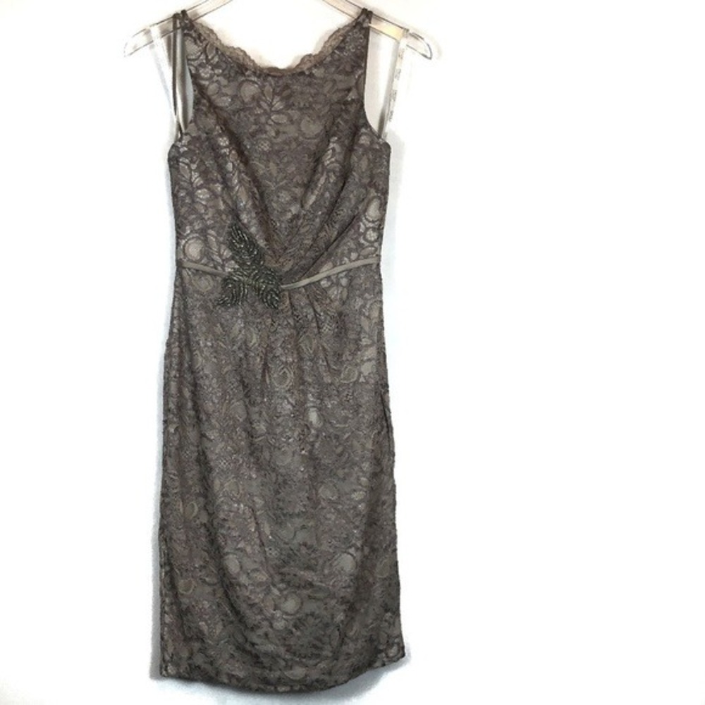 TRULY Zac Posen Beaded Lace Sheath Dress Size 2 Taupe